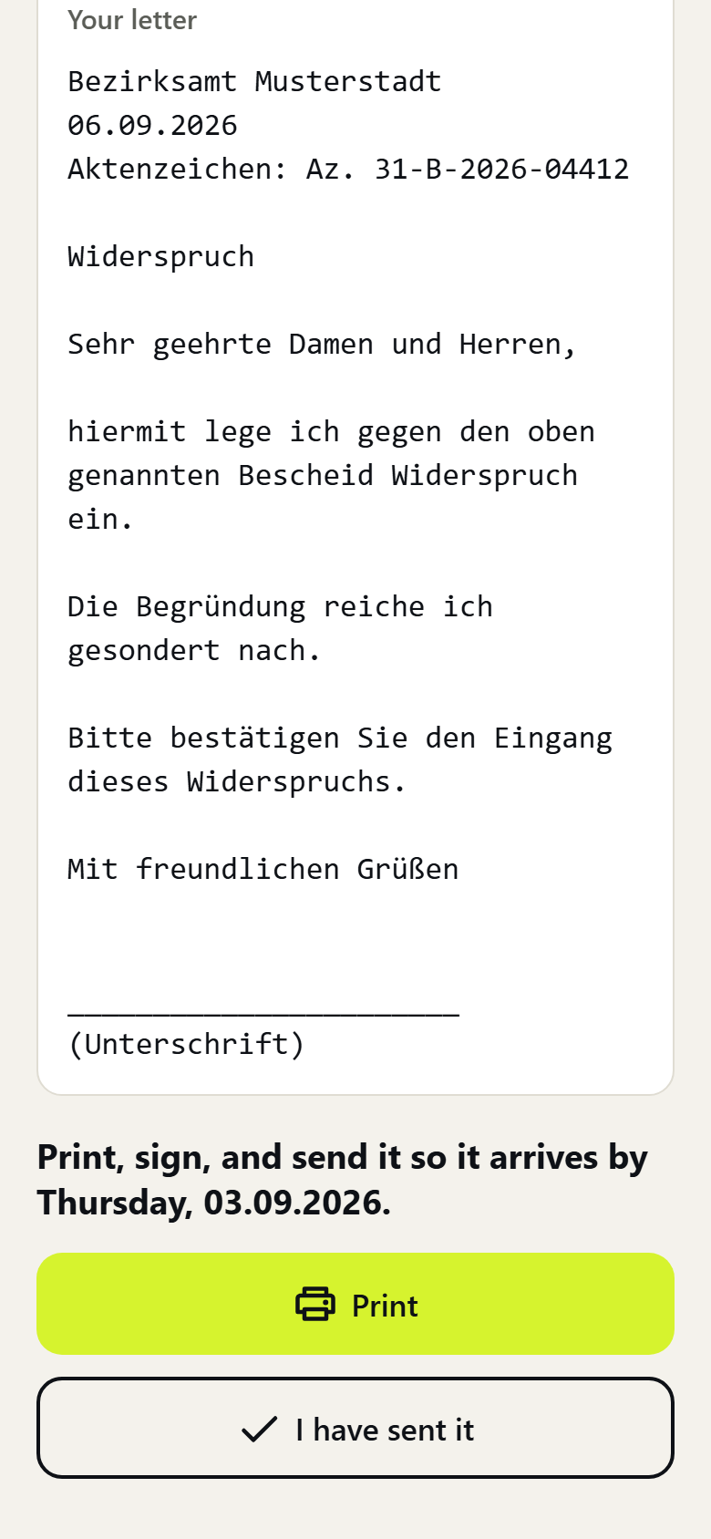The objection, ready to print