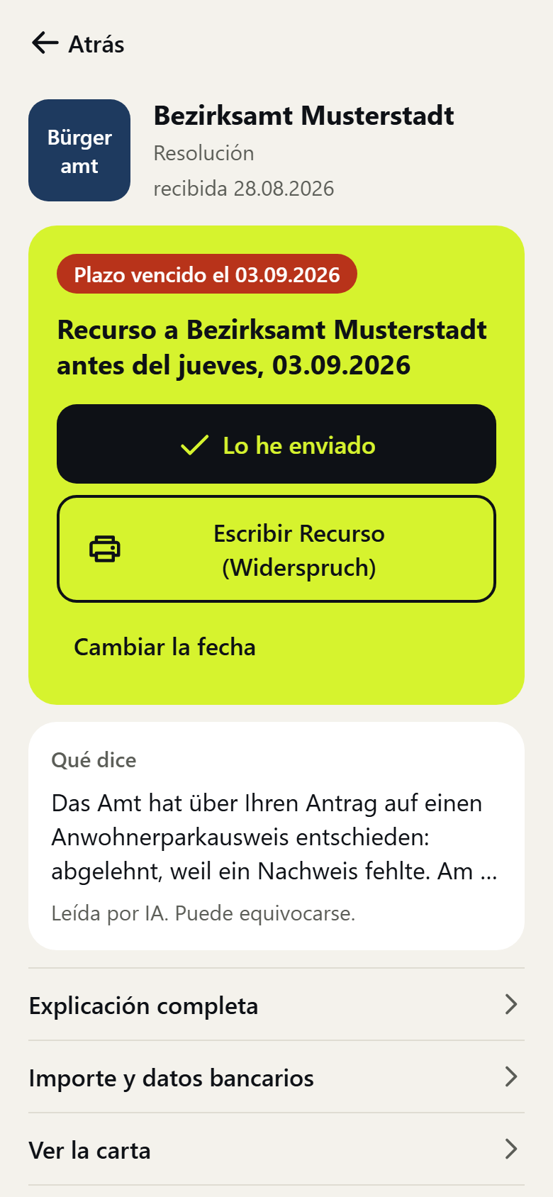 Una carta, en palabras llanas